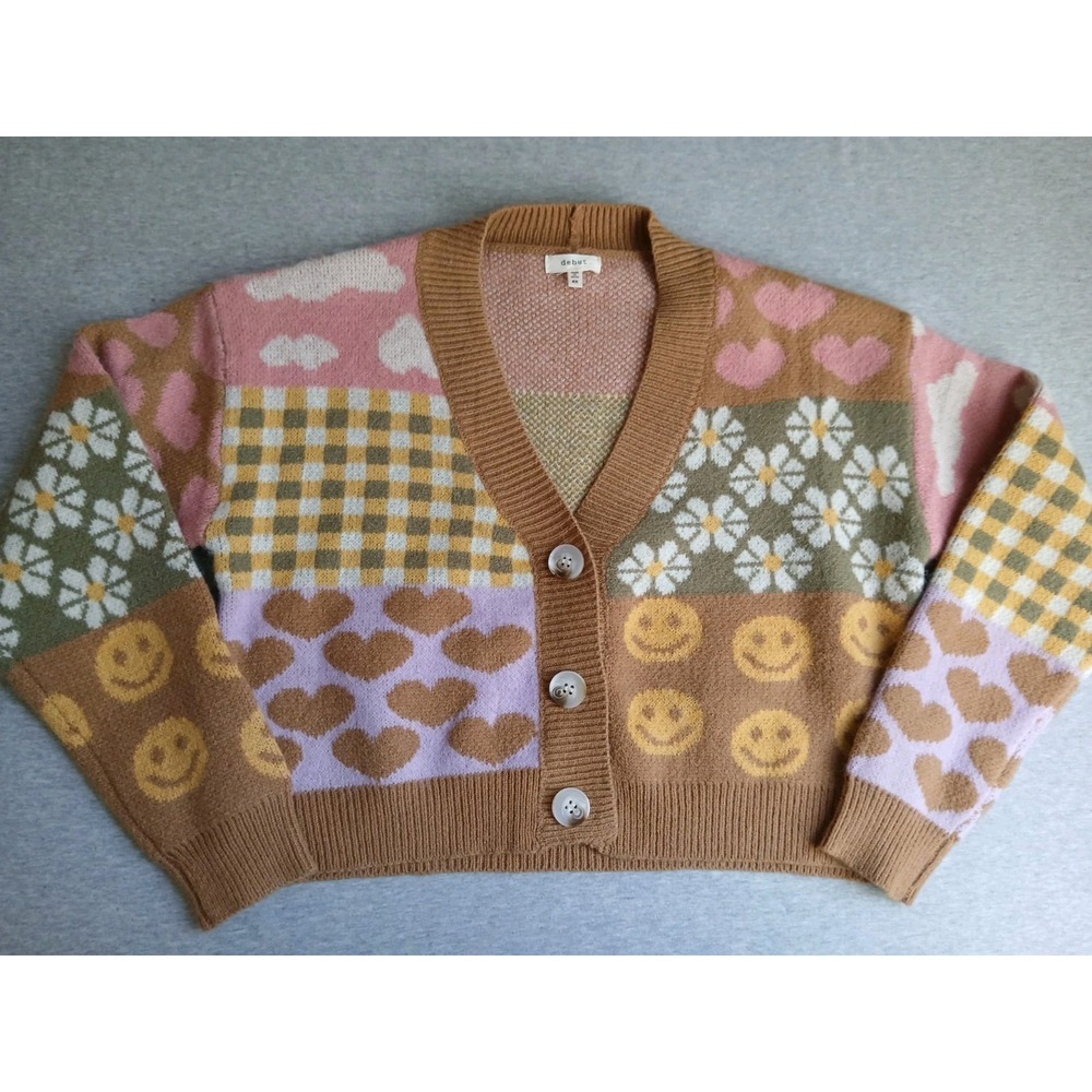 Debut Sweater XS Cardigan Cropped Oversized Patchwork Bohemian Cottage Core Boho